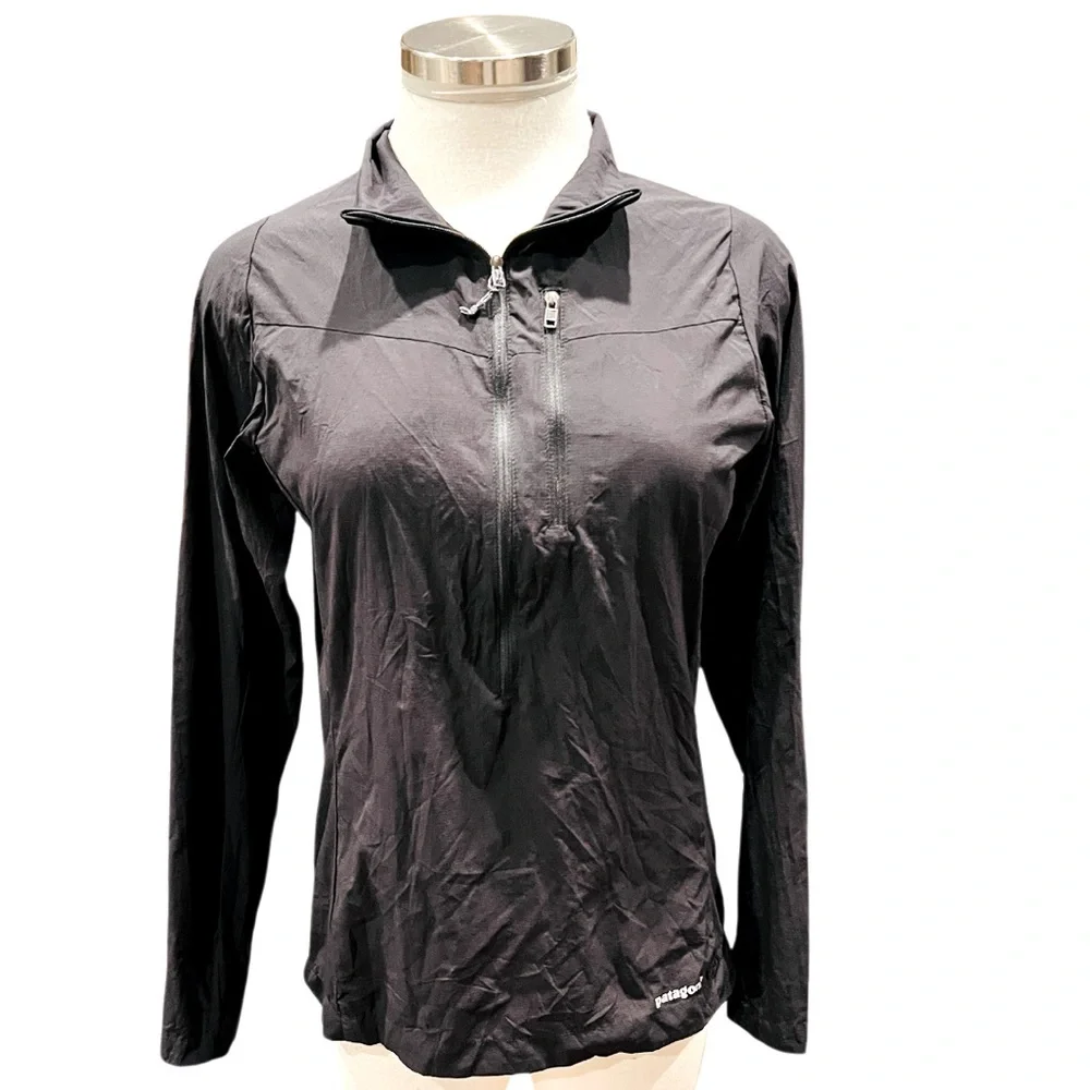 Patagonia women's half zip pullover Shirt Long Sleeve Thin Nylon Black Size S